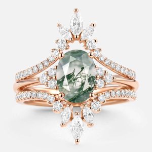 Rose gold natural moss agate wedding ring