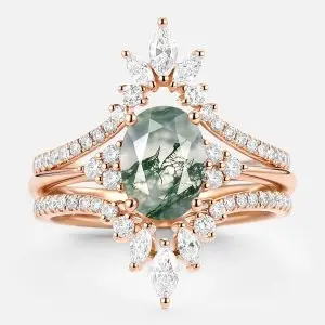 Rose gold natural moss agate wedding ring