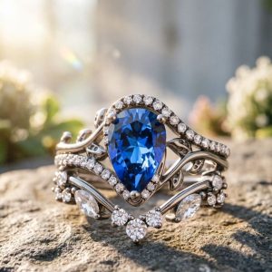 Sterling silver ring set with sapphire